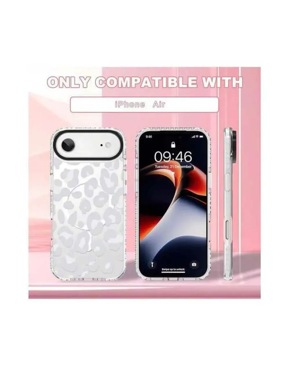 Clear Case for iPhone 17 Air, White Leopard Design